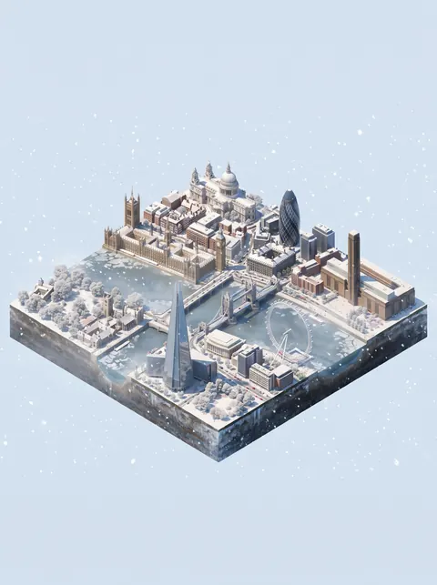 London diorama blanketed in snow.